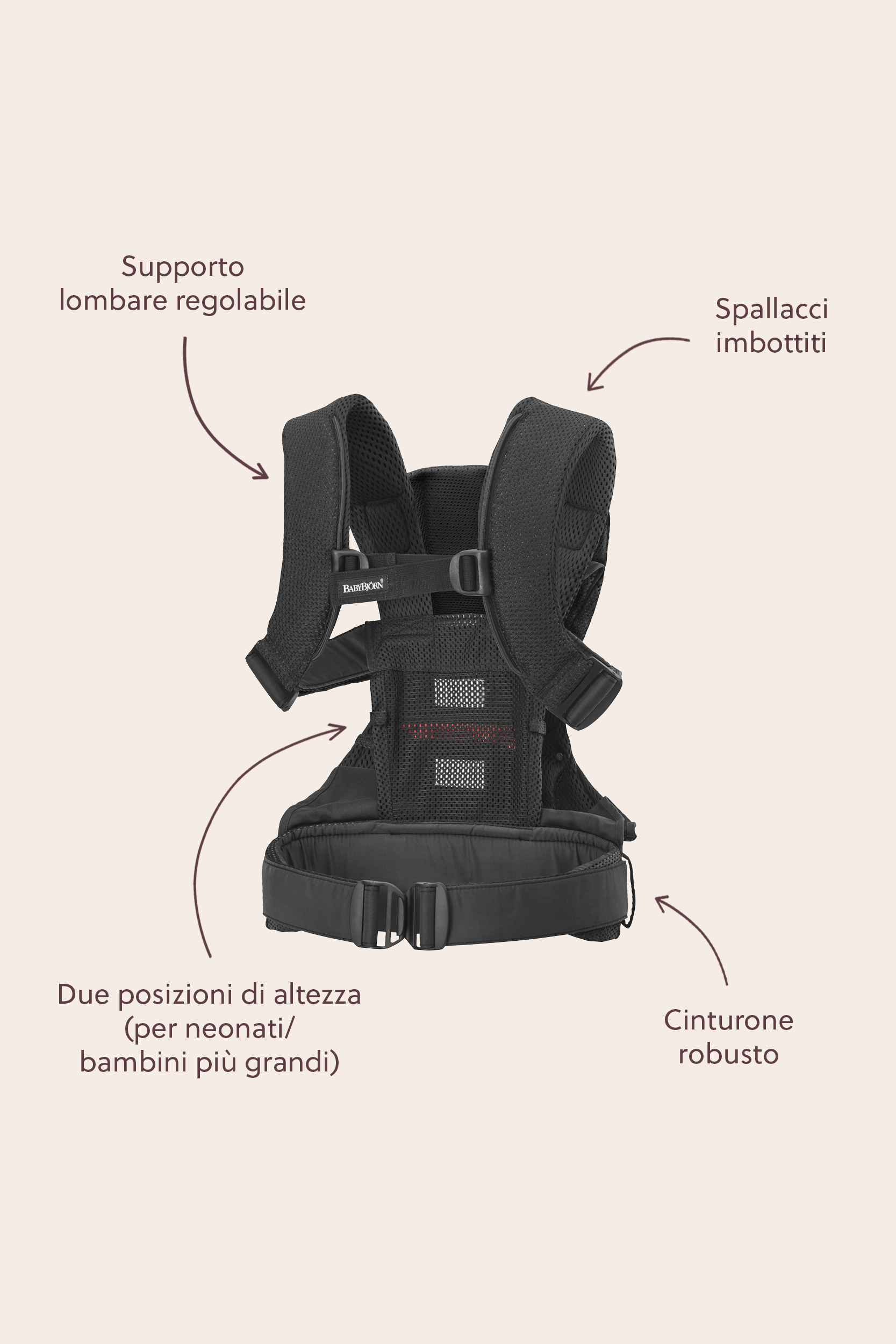Marsupio One Air nero, Mesh 3D - BabyBjörn